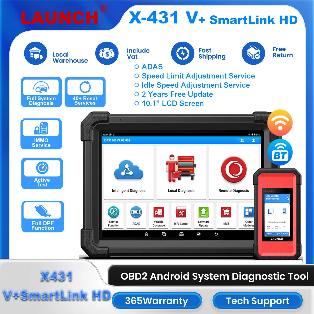 Launch X-431 V+ SmartLink HD Trucks Diagnostic OBD2 Full System Tool Automotive DPF ADAS Heavy Duty 12V 24V Car Auto Scan Tester