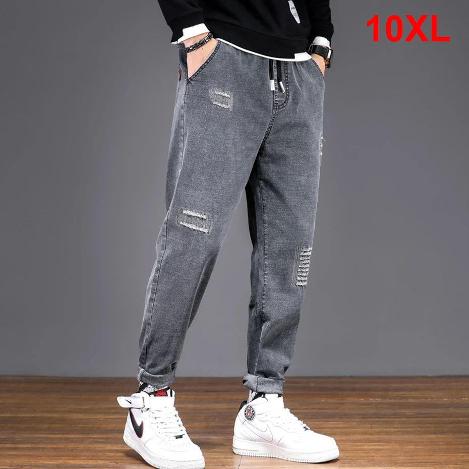 

10XL Plus Size Ripped Jeans Men Stretch Waist Denim Pants Male Vintage Casual Pencil Jeans Big Size 10XL