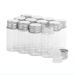 10ml Glass Sample Vials Liquid Clear Small with Screw Caps and Plastic Plugs, Leak-Proof, 12PCS