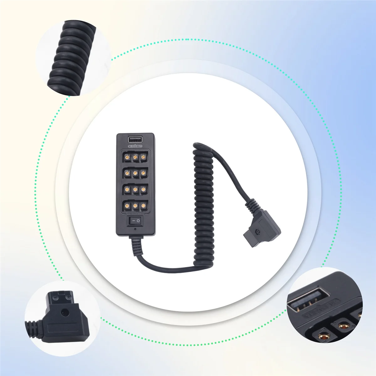 

Практичный кабель-разветвитель Dtap с выключателем питания D-Tap для V-Mount V Lock, аккумулятор с золотым креплением на 3P x 4 гнезда и USB-порт