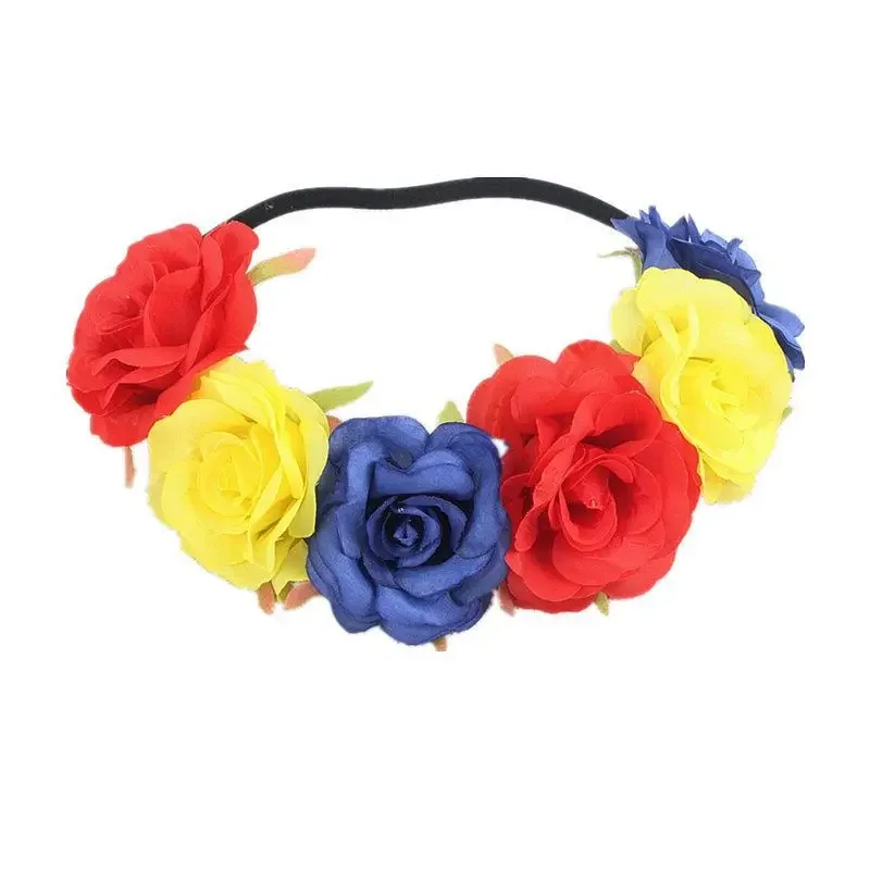 The new Rainbow Color headband simulation rose flower elastic headband pride moon party holiday garland headdress