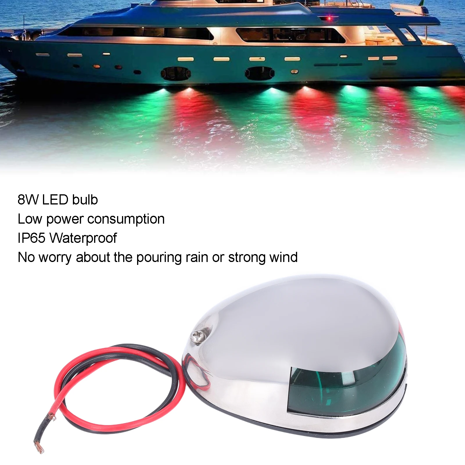 قارب الملاحة ضوء قارب الملاحة ضوء أضواء حمراء خضراء 8 واط LED 12 فولت قذيفة من الفولاذ المقاوم للصدأ قطرة الشكل مصباح إشارة الإبحار