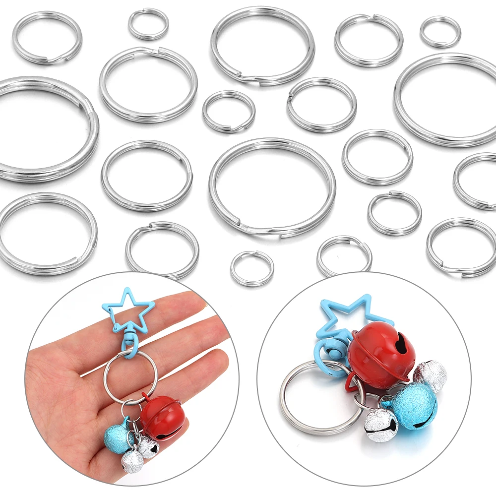 5-50pcs 12-50mm 304 Stainless Steel Key Ring Key Chain Round Flat Line Key Ring Keyrings Keychain Key Holder For Jewelry Making