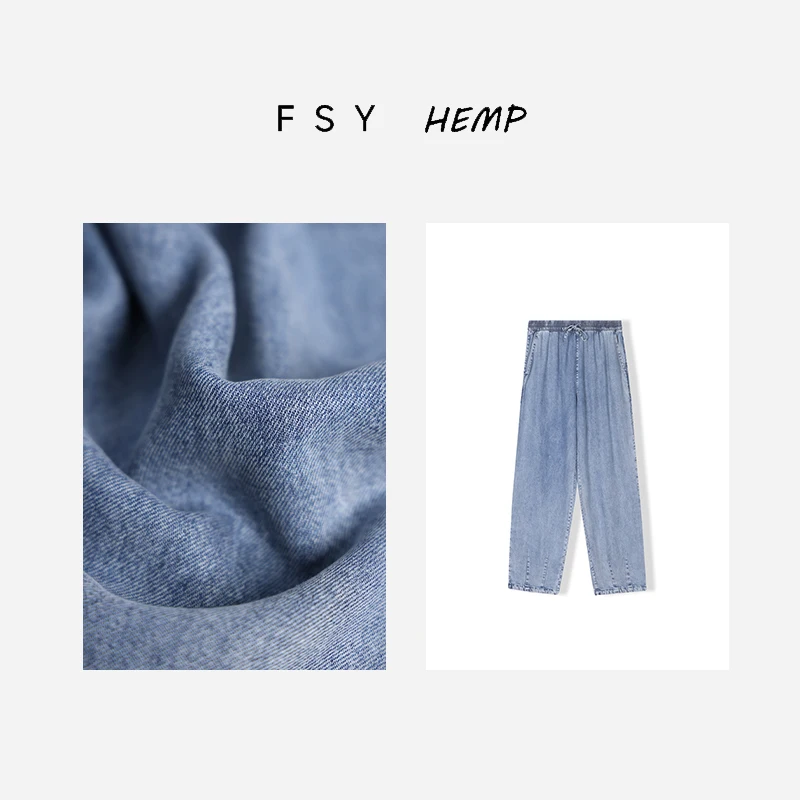 

High Waist Straight Leg Corduroy Pants Men's Summer Casual Dstring Jeans Linen Blend Comfortable Loose Fit Blue Denim