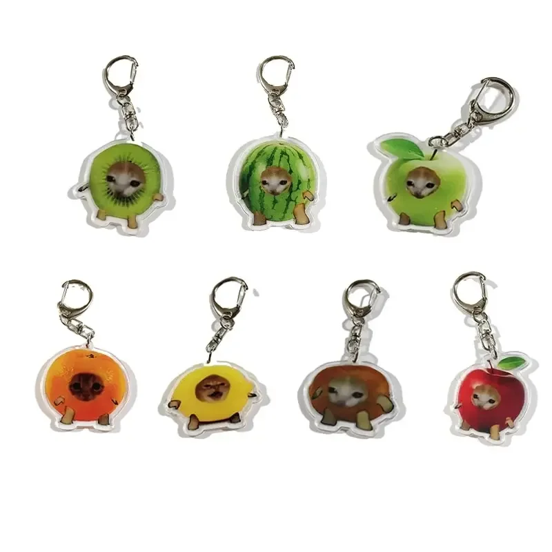 7 Pcs Funny Cartoon Food Friut Head Resin Colorful Keychains for Women Men Car Backpack Bags Ornament Fashion Accessories Sets