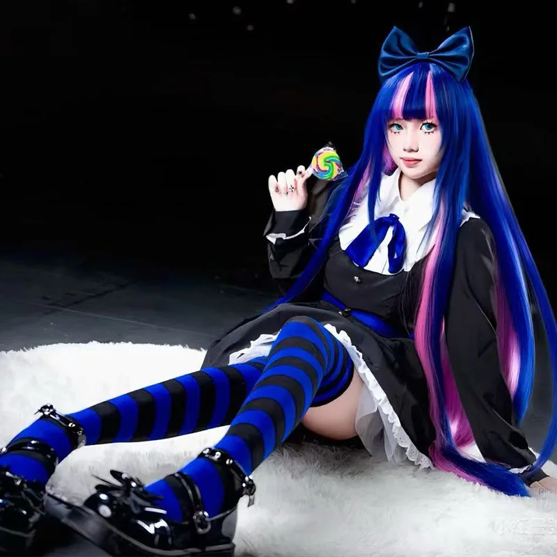 Stocking Anarchy Cosplay Costume anime Panty & Stocking With Garterbelt Dress Gothic Maid Lolita Uniform Long Wig
