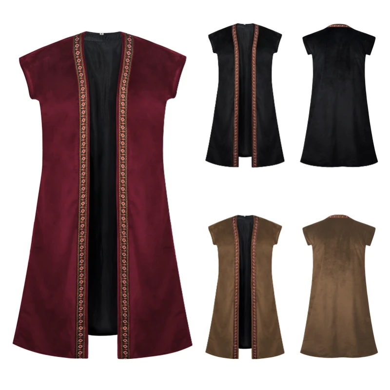 Halloween Renaissance Buttonless Long Pirate Vest for Men, Medieval Velvet Embroidered Men's Waistcoat / COS Performance Costume