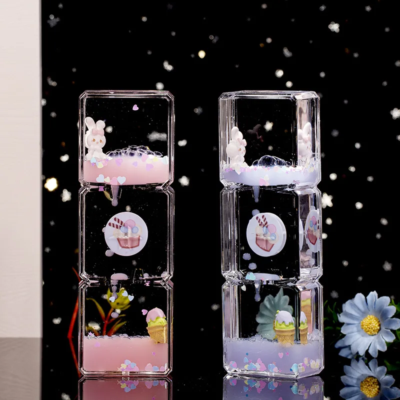 Cartoon Rabbit Three-way Slide Oil Drop Liquid Hourglass, Home Desktop Decoration Ornaments. Student Birthday Gift