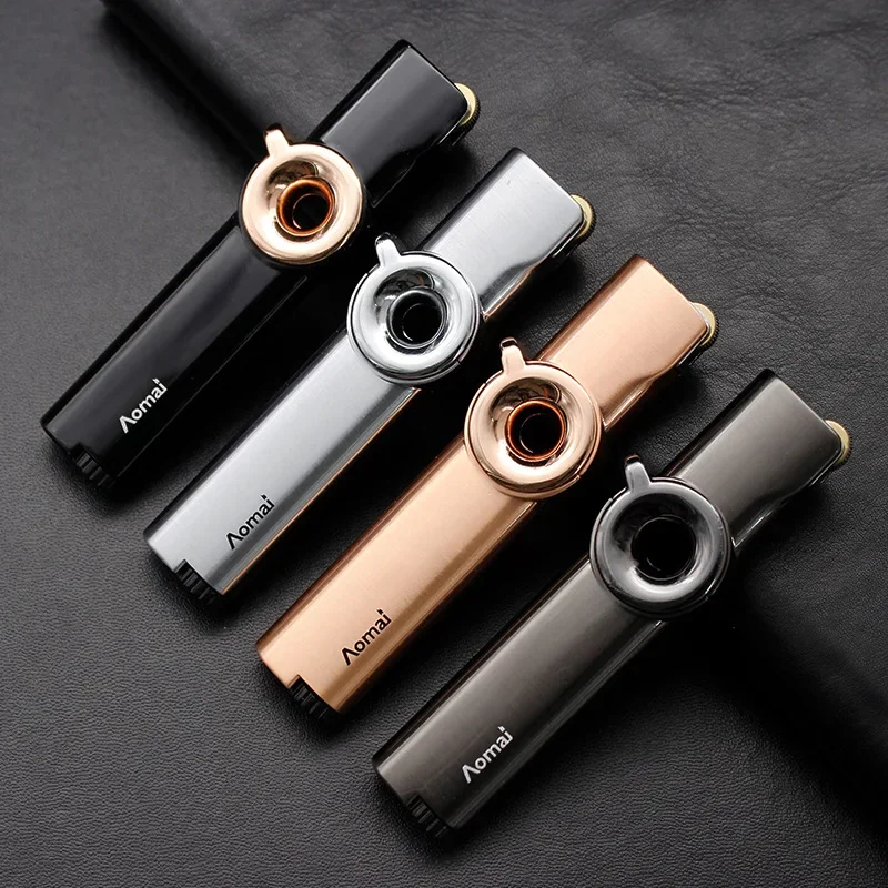 Small Portable Turbine Windproof Jet Blue Flame Butane Gas High Power Metal Lighter Outdoor Barbecue Kitchen Lighter Men\'s Gift