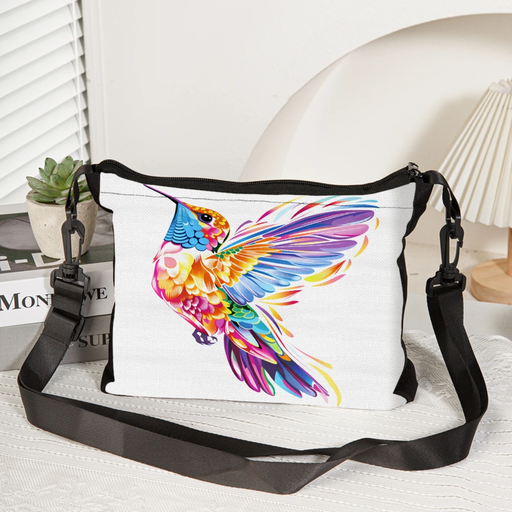 Colorful Hummingbird Print Crossbody Bag White Vibrant Bird Pattern Shoulder Bags For Women Casual Outdoor Travel Daily Use Fash