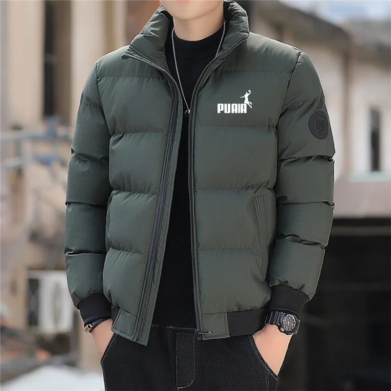 เสื้อแจ็คเก็ตผ้าฝ้ายคอตั้งสำหรับผู้ชาย ฤดูใบไม้ร่วงและฤดูหนาว แบบมีซิป สไตล์เกาหลี หนา อุ่น