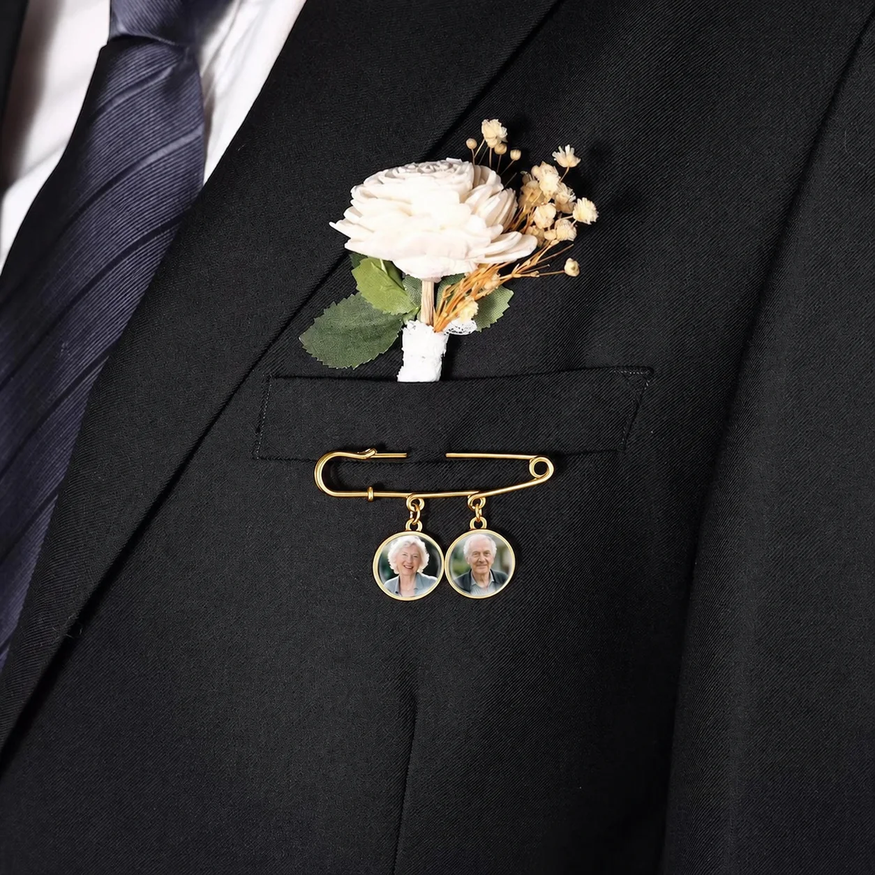 Personalized Wedding Lapel Pin - Custom Photo Lapel Pin - Photo Pendant for Boutonniere - Lapel Pin with Photo - Groom's Memorial Lapel Pin
