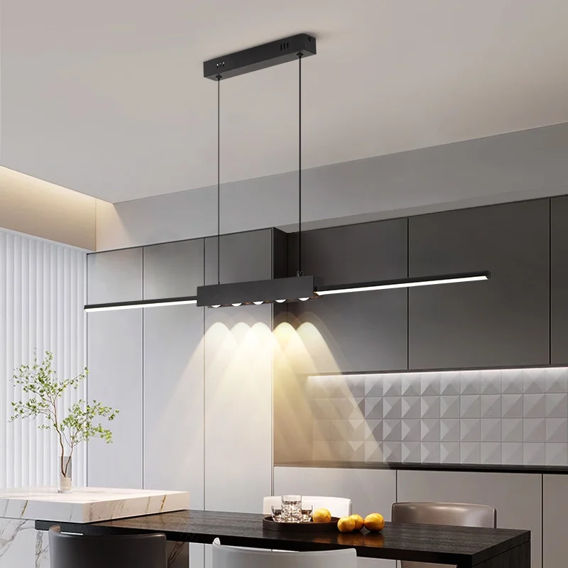 

Modern Minimalist LED Pendant Light for Dining Room Creative Strip Light Dimmable Hanging Lamp Adjustable Linear Chandelier
