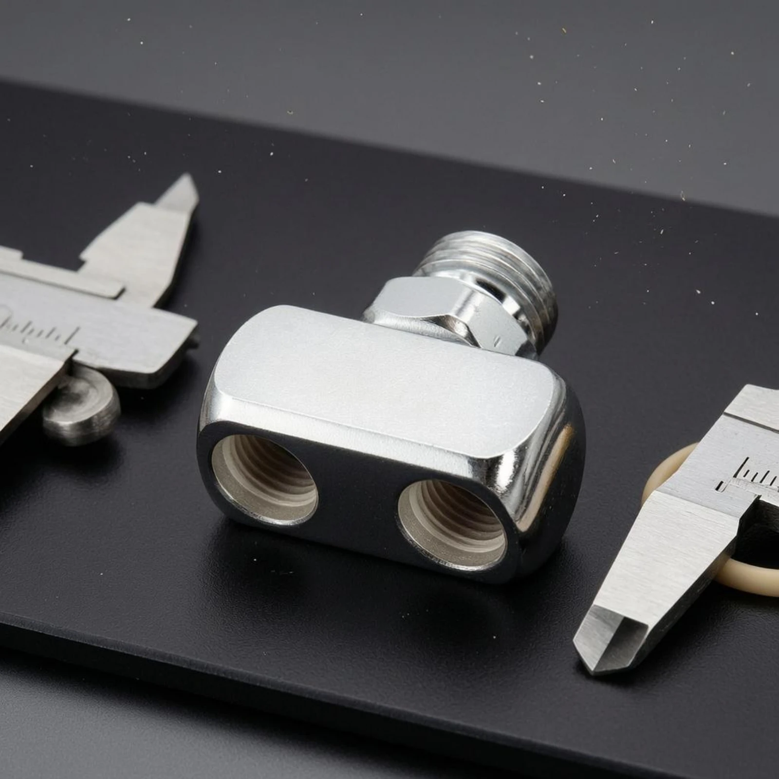Low-Pressure Splitter Adapter Plated Metal Finish Dive Regulator Splitter Threaded Regulator Connector Rectangular Block Shape view 3