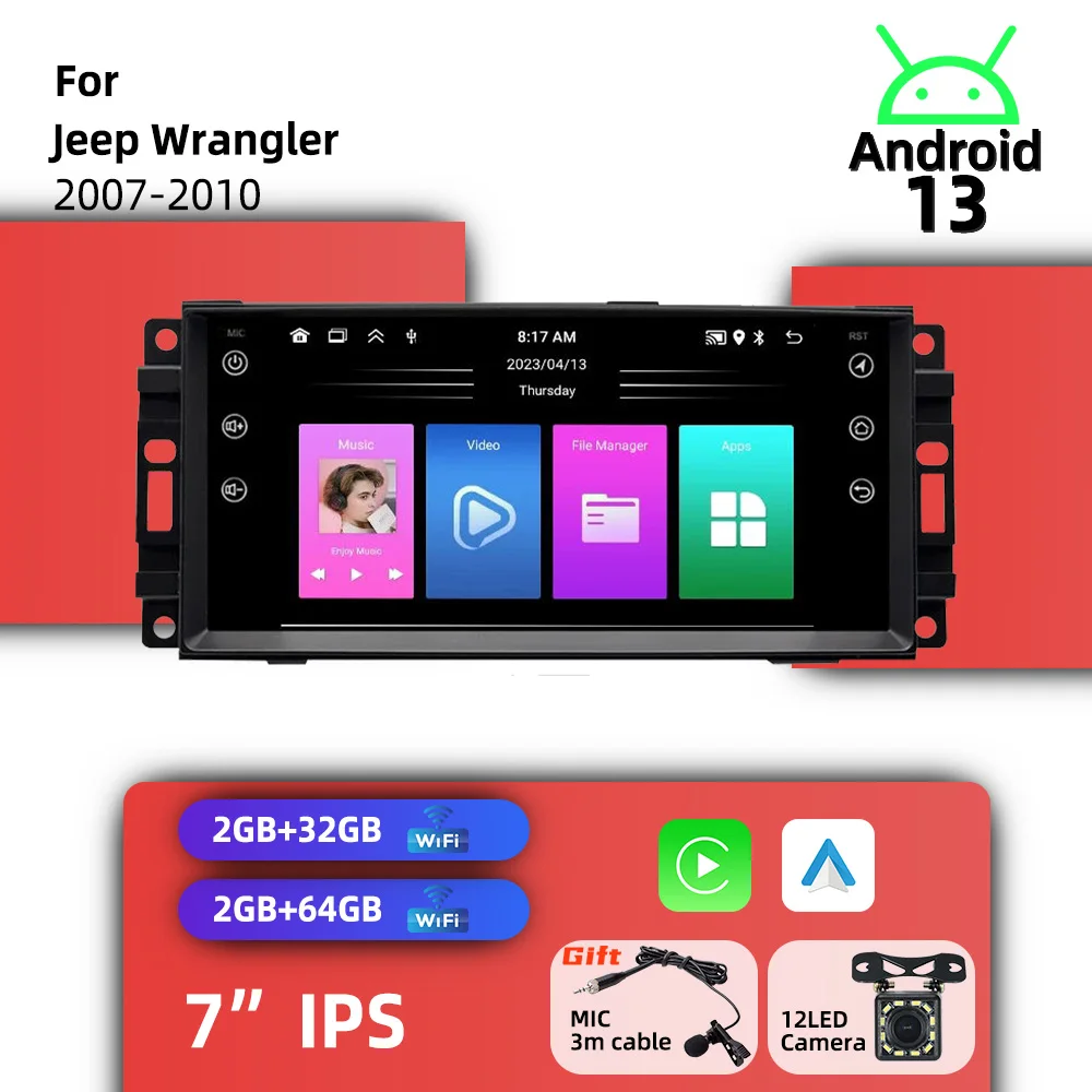 

Автомагнитола 1 DIN с 7-дюймовым экраном, беспроводным CarPlay, Android, GPS для Jeep Wrangler 2007-2010