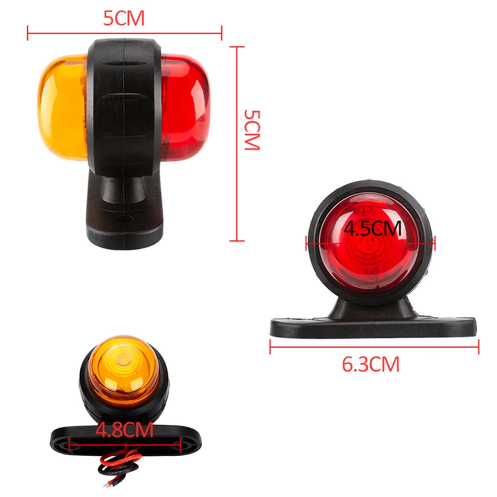 2PCS Truck Side Marker Lights Outline Lamp 12V 24V Side Light Red Amber Signal Indicator Light Trailer Van Bus Caravan Boat