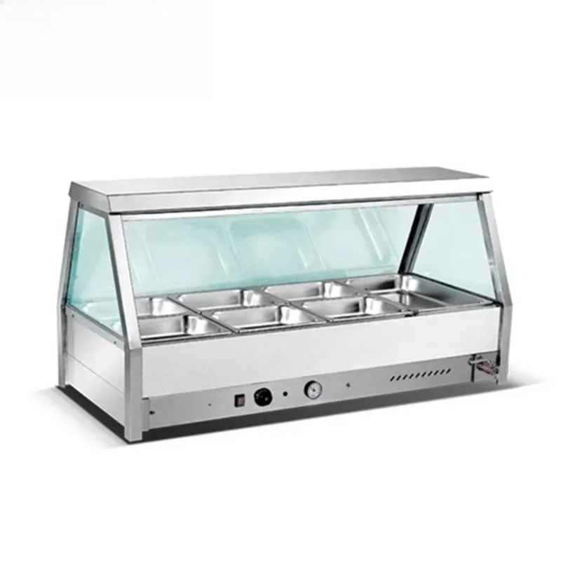 HBX-12A Electric Glass Warming showcase 8 Pan Stainless Steel Bain Marie showcase Electric Food Warmer Buffet Server