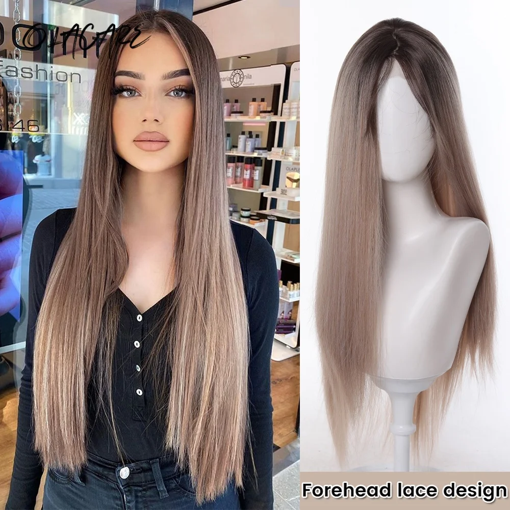 

26 Inch Synthetic Long Lace Wavy Wig Middle Part Curly Natural Looking Heat Resistant Fiber for Daily Party Christmas for Women