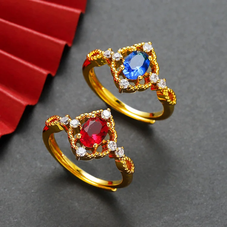 

Fashion Luxury Vietnam Sand Gold Opening Blue Girls Ring Brass Gold Plated Wedding Ring Fashion Wedding Ring for Women