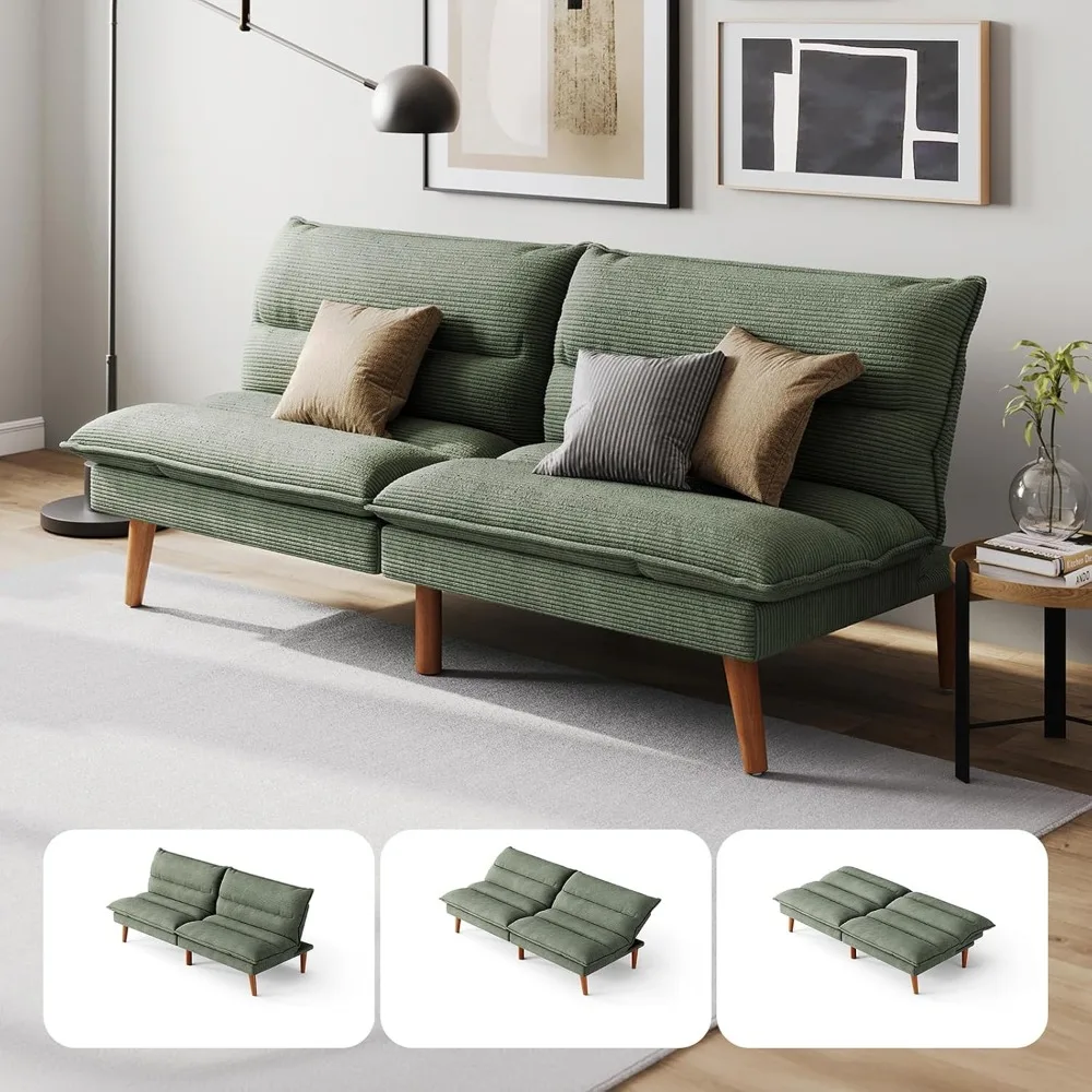 

Futon Sofa Bed - Convertible Corduroy Futon Couch Bed with Adjustable Backrest, Modern Small Loveseat Sleeper Sofa for Small Sp