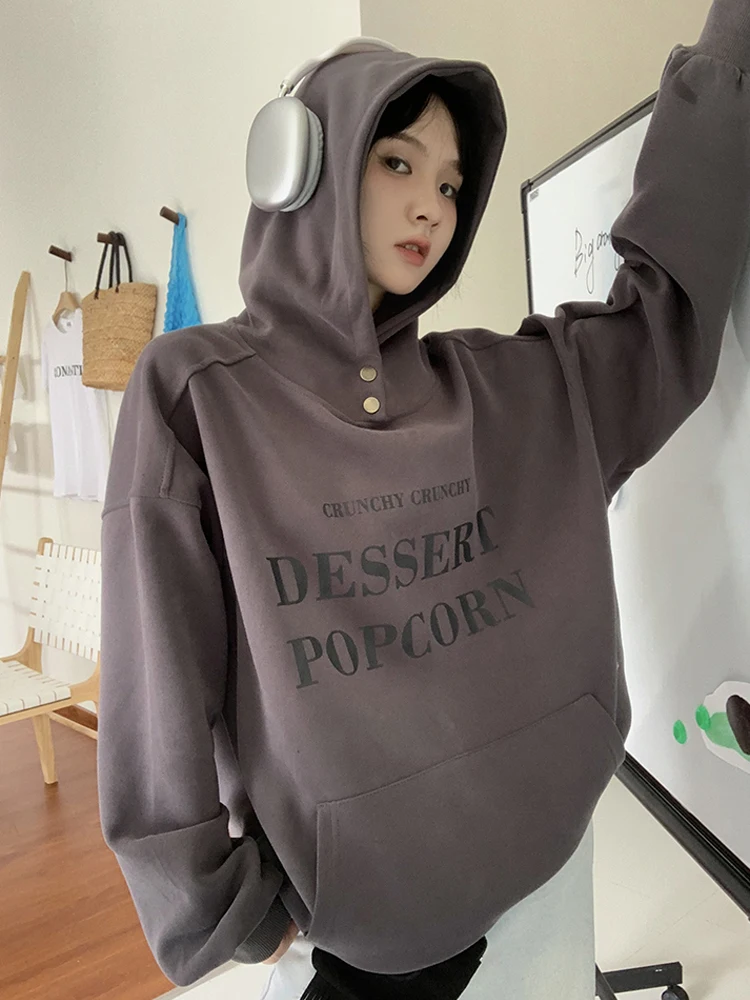 Sonneesd Winter Vintage Brief druck Pullover Kapuze Harajuku amerikanischen Stil voller Ärmel verdicken warmes lässiges Sweatshirt