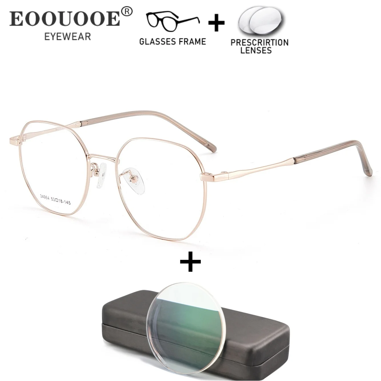 

Metal Women Men Prescription Eyewear Computer Aspherical Myopia Hyperopia Progressive Lenses Polygon Optical Eyeglasses