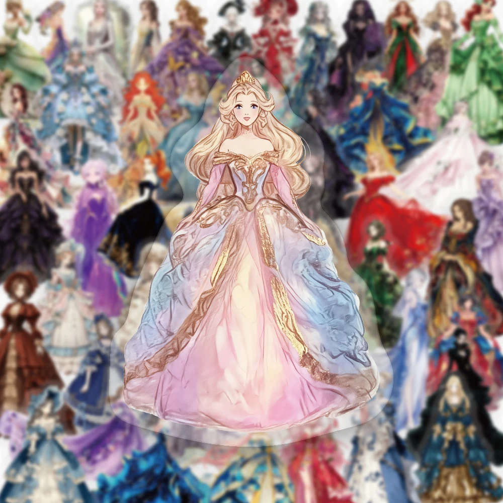 50PCS Gentle Elegant Aesthetic Princess Dress Hem PET Sticker Colorful Creative Art Decoration Phone Case Scrapbook Cup Laptop