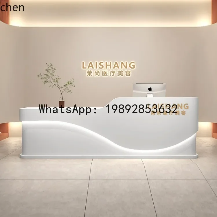 

D16- Beauty Salon Bar Counter Hair Salon Lacquered Front Desk Clothing Store Dental Clinic Reception Desk Table
