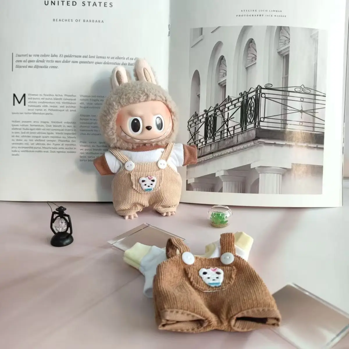 

17cm Mini Plush Doll'S Clothes Outfit Accessories For Korea Kpop Labubu Idol Sitting Party V1 V2 Autumn onesie hat set Clothing