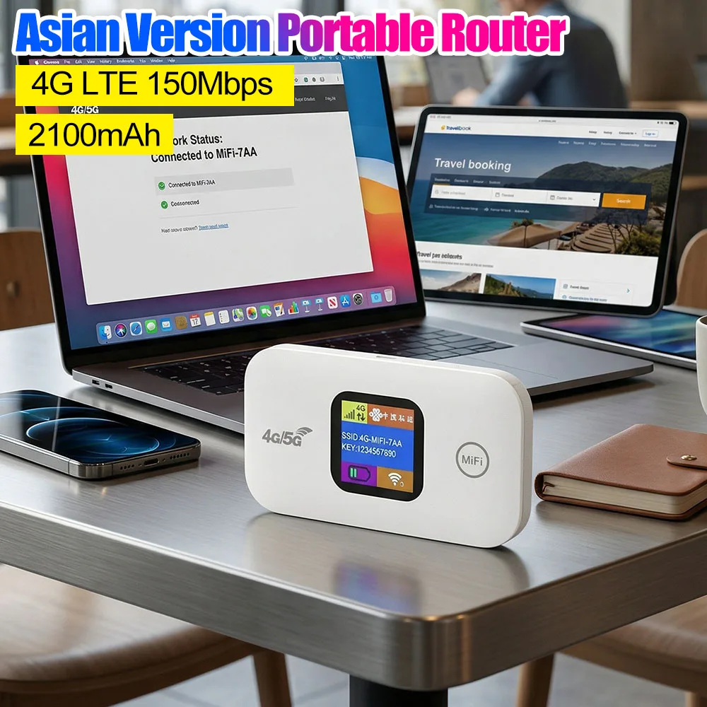 4G LTE Mini Outdoor Hotspot 150Mbps Wireless Router Sim Card Slot Portable Network Hotspot Device 2100mAh Colorful LED Display