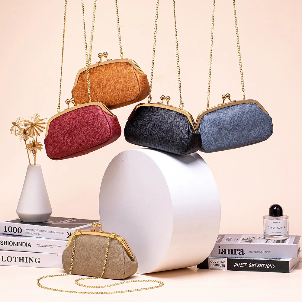 Genuine Leather Shoulder Phone Chain Bag Shell Clutch Wallet Cowhide Coin Purse Lipstick Earphone Card Holder Crossbody Bag .