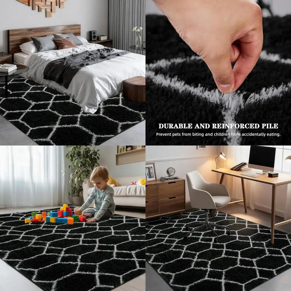 

Пушистые черно-белые ковры 8x10 футов - современный геометрический дизайн для гостиной, спальни, детской комнаты и офиса