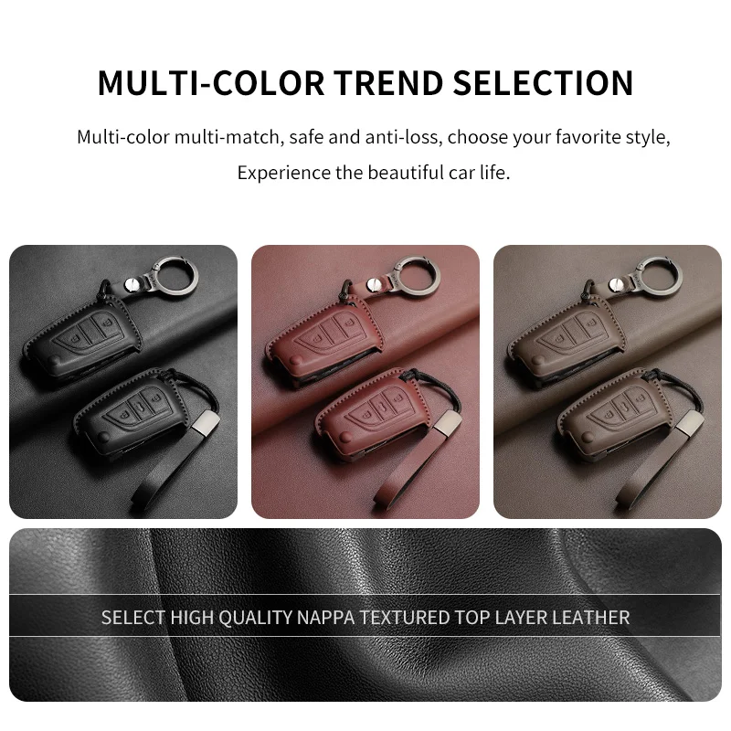 For  Top-Grain Leather Flip Key Cover Compatible with Toyota Corolla RAV4 Rongfang Reiz CHR