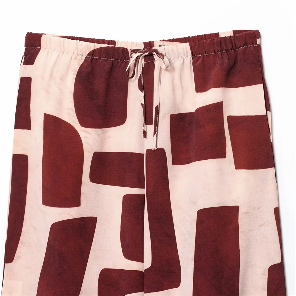 جديد الخريف والشتاء المرأة عارضة فضفاض طوق بأكمام طويلة واحدة الصدر نمط هندسي قميص واسعة الساق السراويل #6