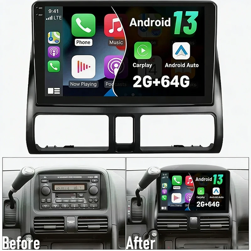 9'' For Honda CRV 2002-2006 Car Radio 4G SIM Google Map GPS BT Camera Android 15 Auto Carplay FM Wifi Reversing Image Stereo