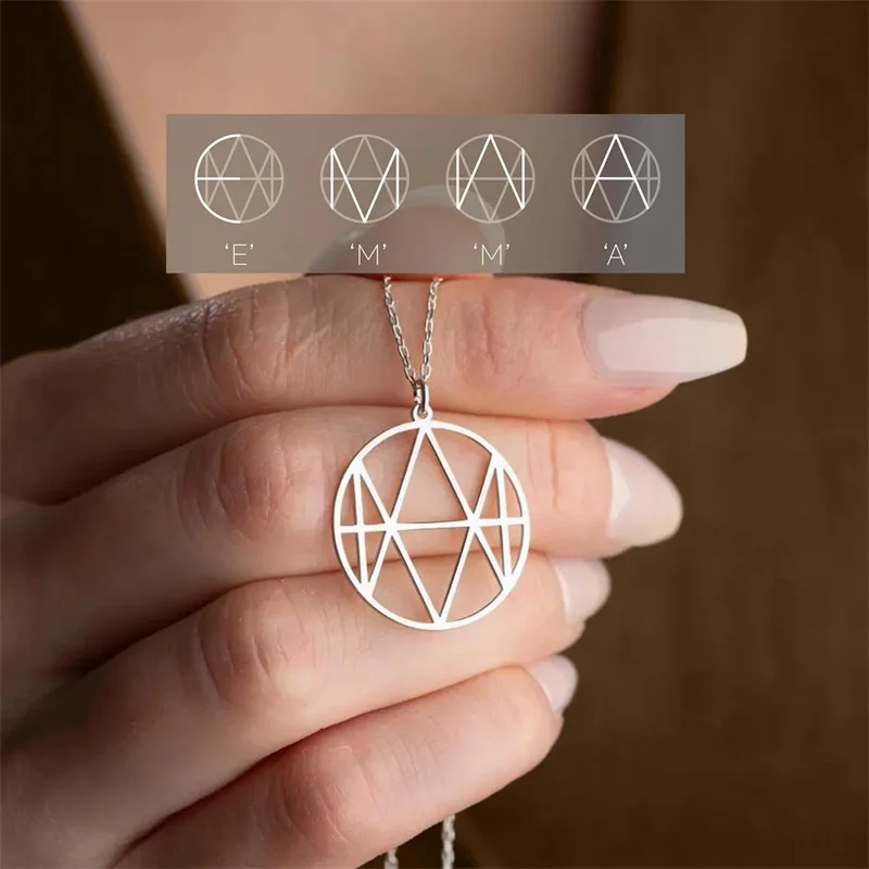 Personalized Logo Name Necklace Custom Monogram Pendant Unique Minimalist Design Name Necklace for Women Anniversary Gift