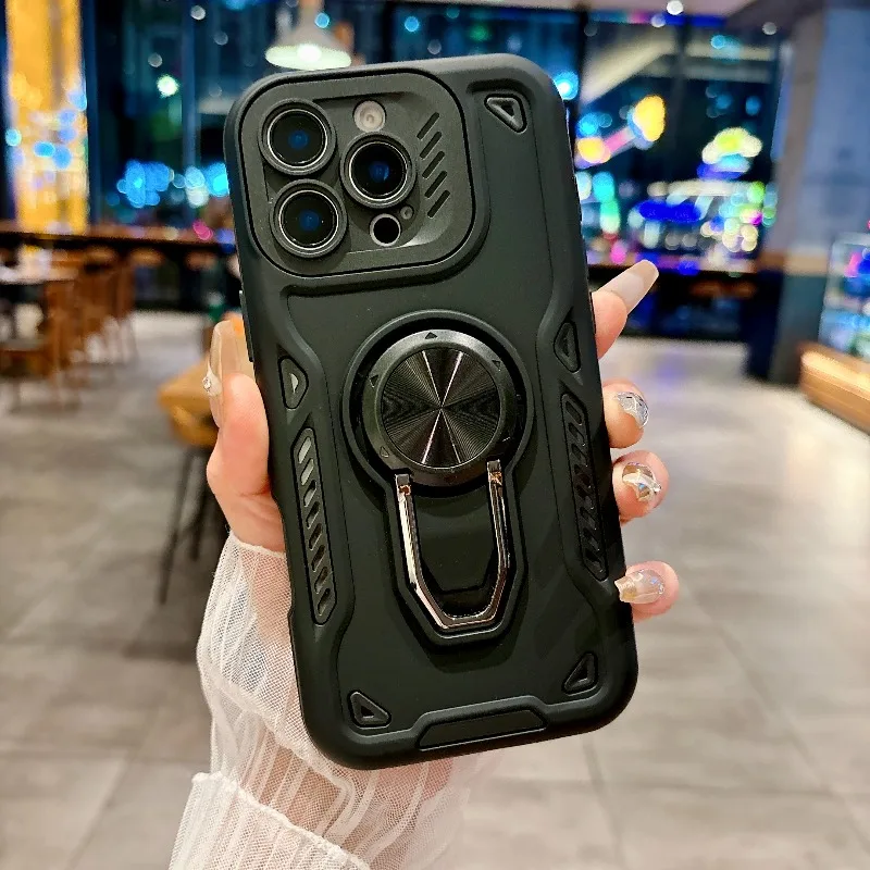 مدرعة فاخرة 360 ° حافظة حماية 2 في 1 بحلقة معدنية دوارة، مناسبة لهاتف آيفون 11 12 13 14 15 16 17 Air Pro Max plus #1