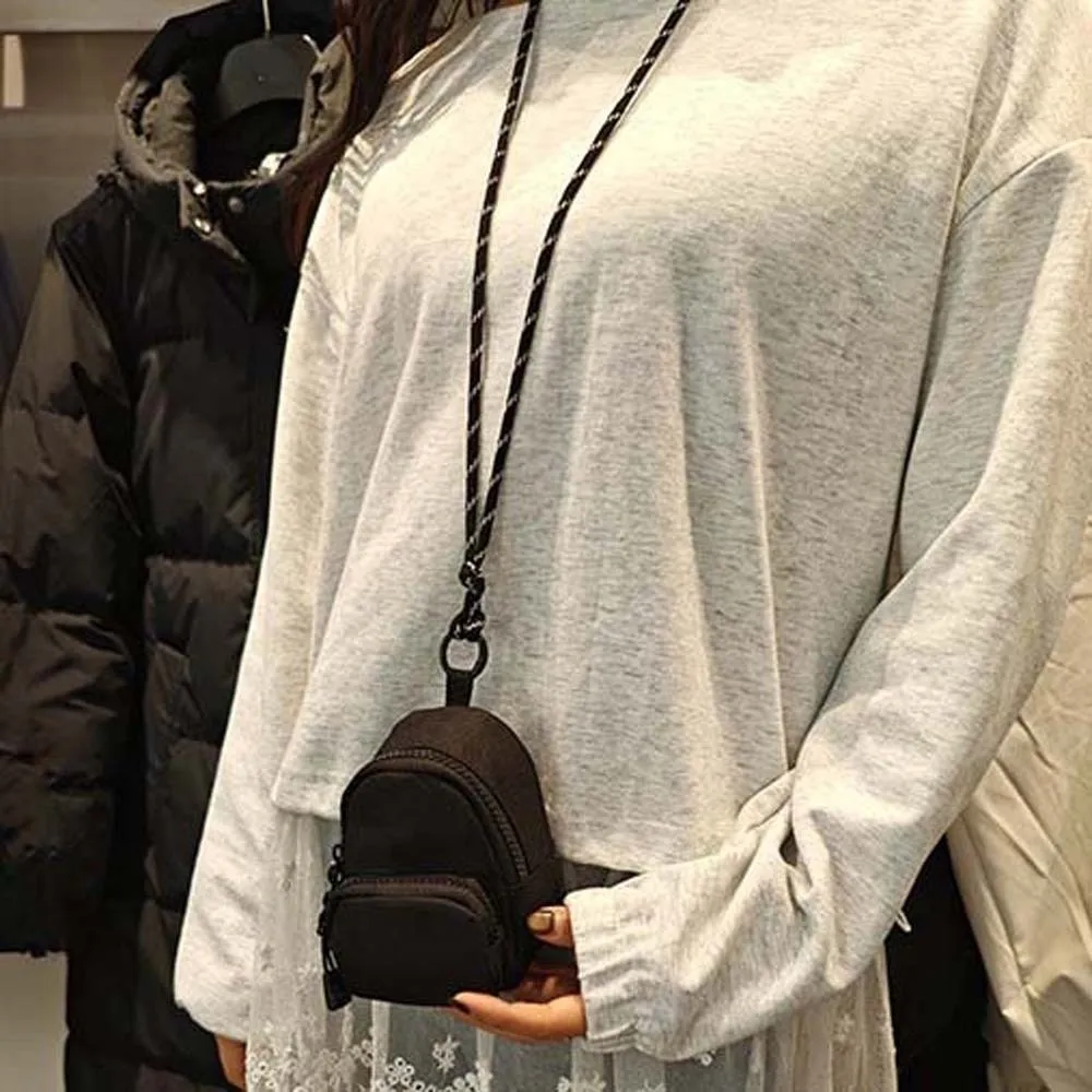 Square Hanging Neck Coin Purse Casual Backpack Shaped Oxford Cloth Mini Wallet Zipper Bag Anti-splash Water