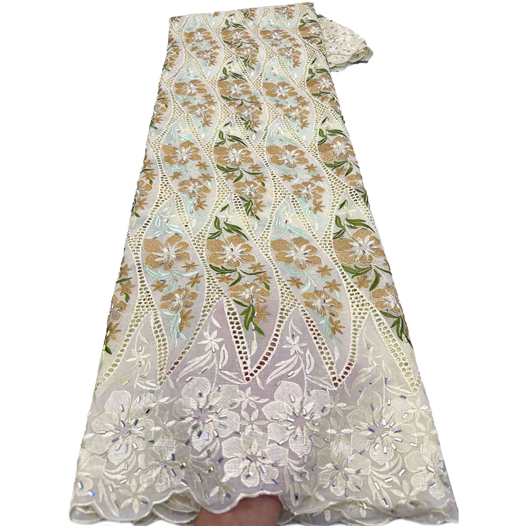 Wholesale Latest Swiss Voile Lace With Stone Nigerian Lace Fabric 5 Yards African Embroidery Fabric For Party Dress