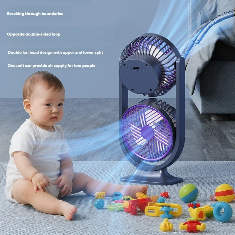 Portable Dual Head Vertical Cooling Circulating Fan Floor Standing Desktop Fan For Student Dorm Office Home Outdoor Coffee Table