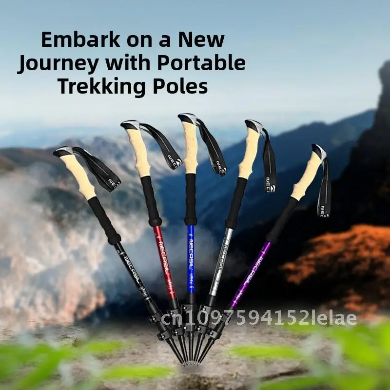 

Aluminum alloy three section telescopic outdoor hiking cane with external lock and straight handle climbing cane