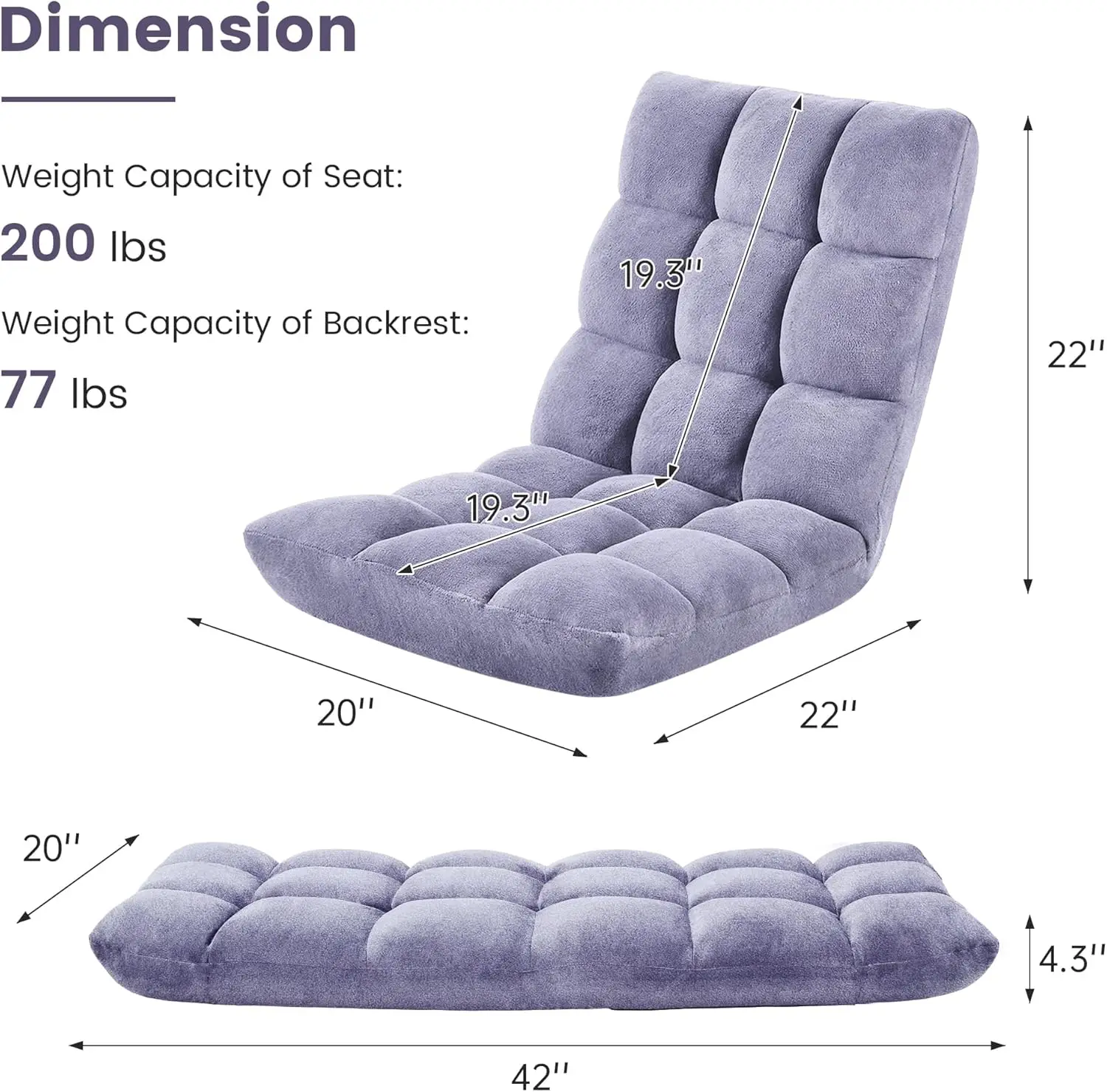 Chair with Back Support, Adjustable Backrest, Style for Reclining, Gaming