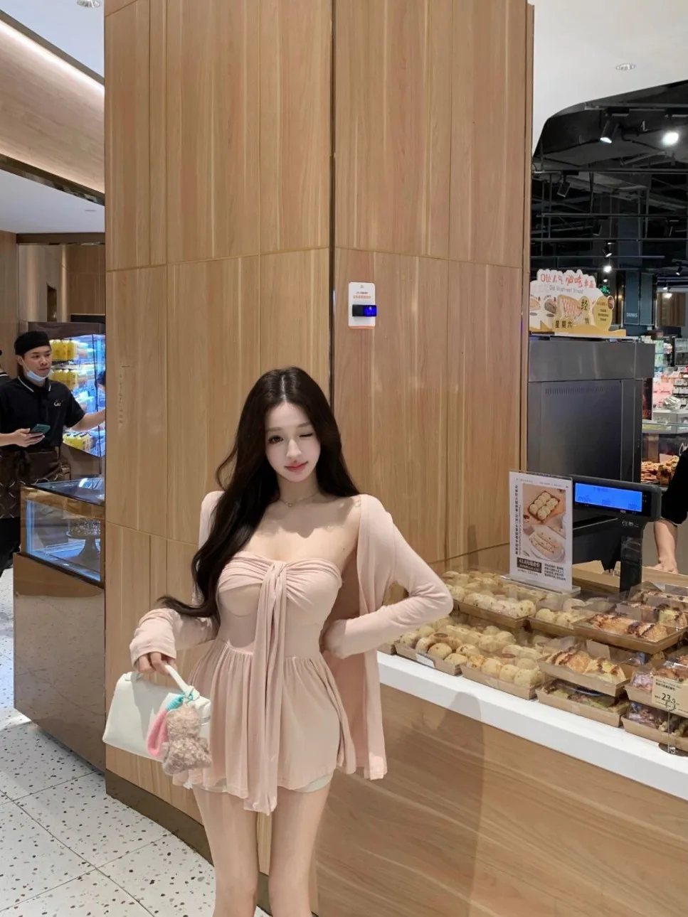 핑크 분위기 순수한 욕망 여성 여름 2025 신상 자외선 차단 오픈 가디건 아우터 벨티드 튜브탑 투피스 세트