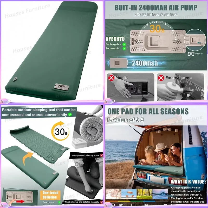Waterproof Inflatable Camping Mattress with Built-in Pump Lightweight TPU Portable Air Bed Compact Sleeping Pad for Outdoor