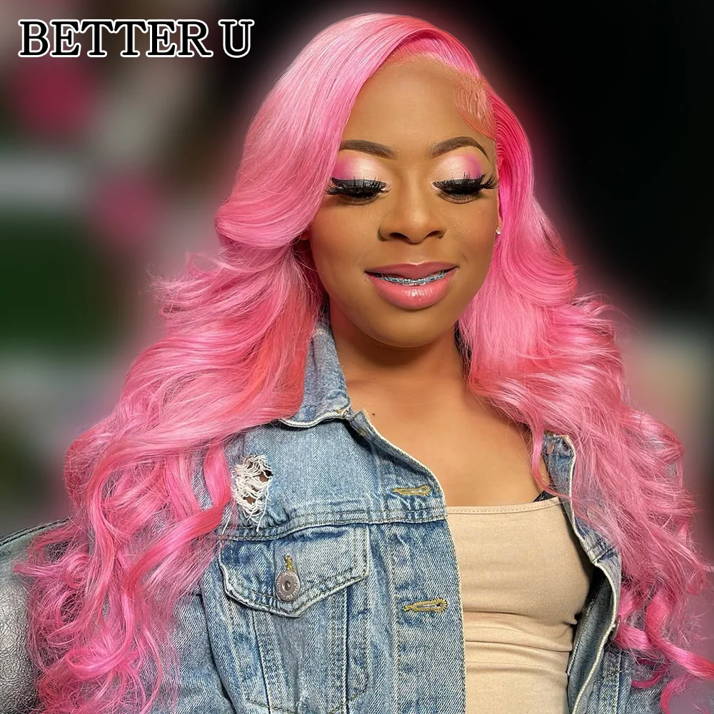 

13x6 Light Pink Lace Frontal Wigs Human Hair Brazilian Body Wave Pose Pink 13x4 Lace Front Human Hair Wig For Women Pre-Plucking