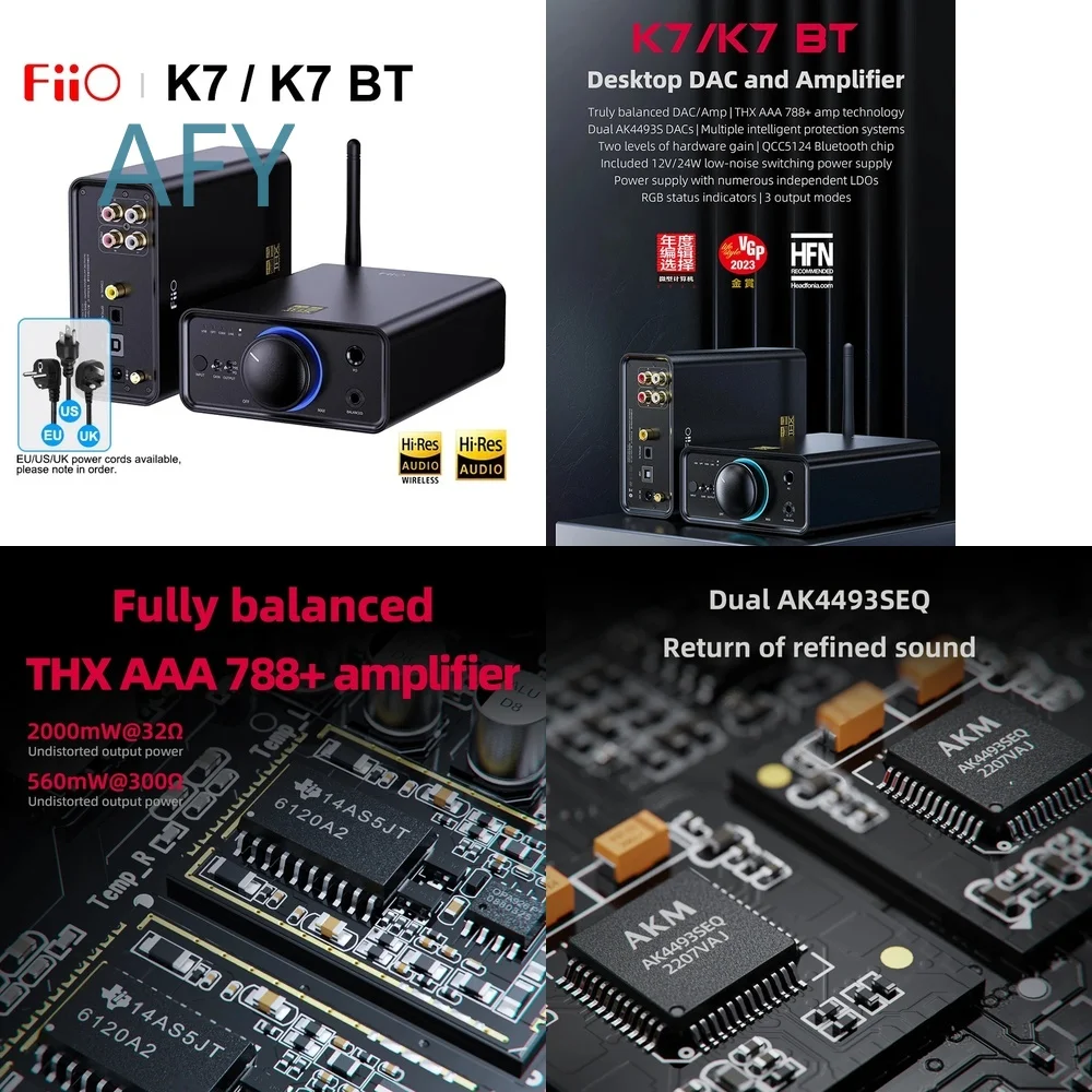 FiiO K7 K7BT for Hi Res Audio DAC Headphone Amplifier for Desktop Audio System with Dual AK4493S Chip Bluetooth 5.0 PCM384