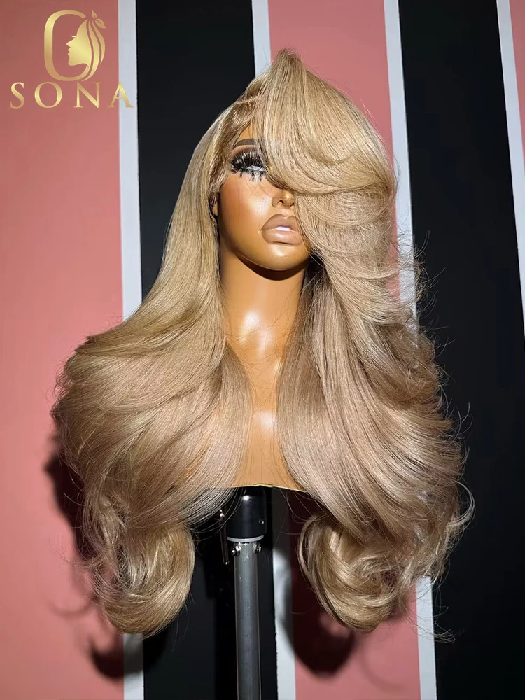 27 Honey Blonde Lace Front Human Hair Wigs Pre Plucked 13x6 HD Transparent Lace Frontal Wigs For Women Body Wave 30 32 34inches