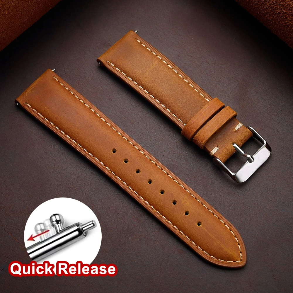 Vintage Dark Brown Cowhide Watch Strap, Quick Release