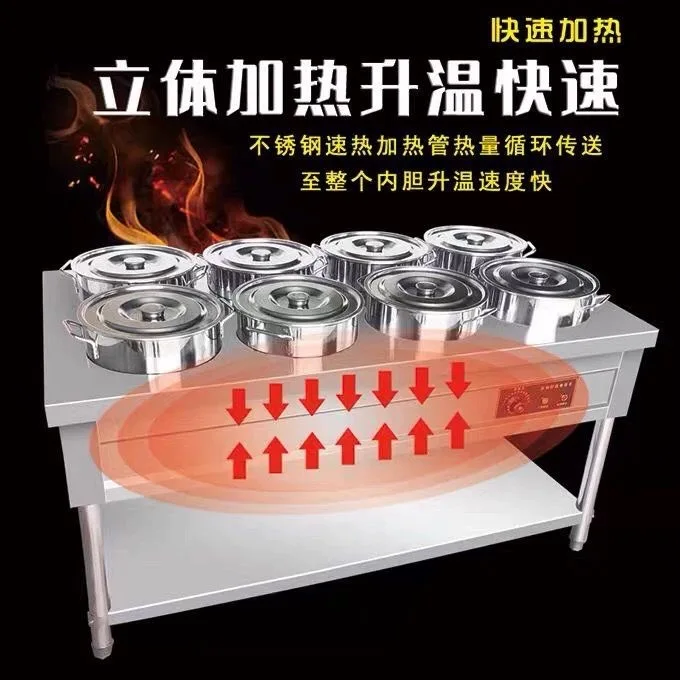 Stainless steel insulated porridge cart, commercial stall fast food hot soup stove, heating porridge pot, mobile round bucket ca
