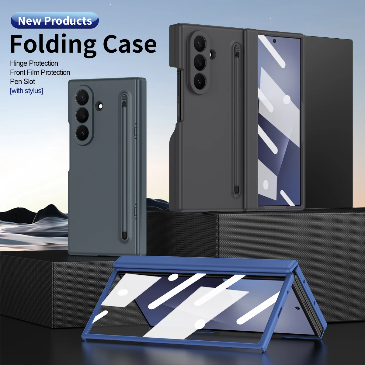 Luxury Folding Phone Case for Samsung Galaxy Z TriFold Z Fold7 6 Skin-feel Material Bracket Pen Slot Integrated Shockproof Cover